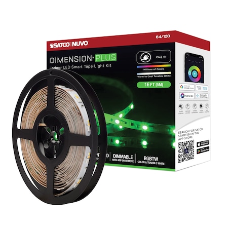 Nuvo Dimension Plus Tape Light Strip 16 ft. RGB + Tunable White Plug - Starfish IOT Capable - IR Remote 64/120